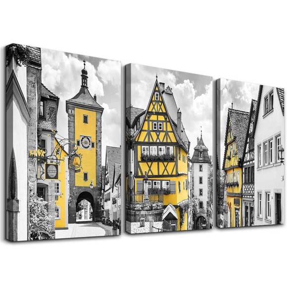 Yellow and Black Architectural Canvas Art Set - Picture 2 of 4